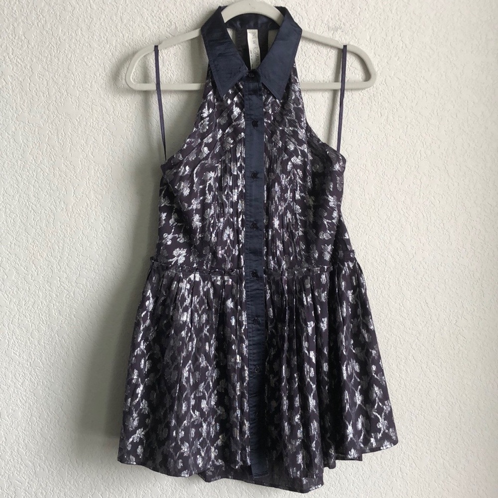 Free People New Romantics Metallic Tuxedo Halter Satin Tunic Mini Dress Hipster